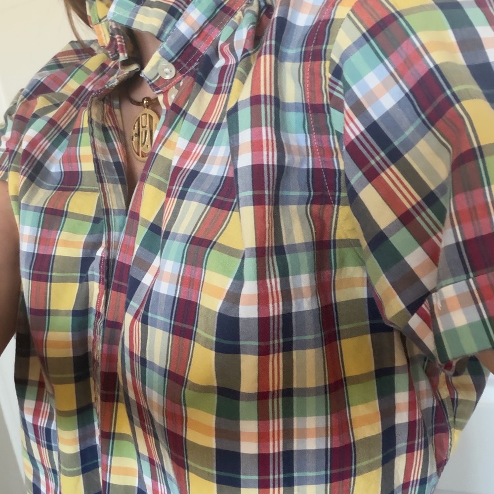 "QUARANTINI" one of a kind by KMJ. Poplin, Multicolor Plaid Button-Down Shirt